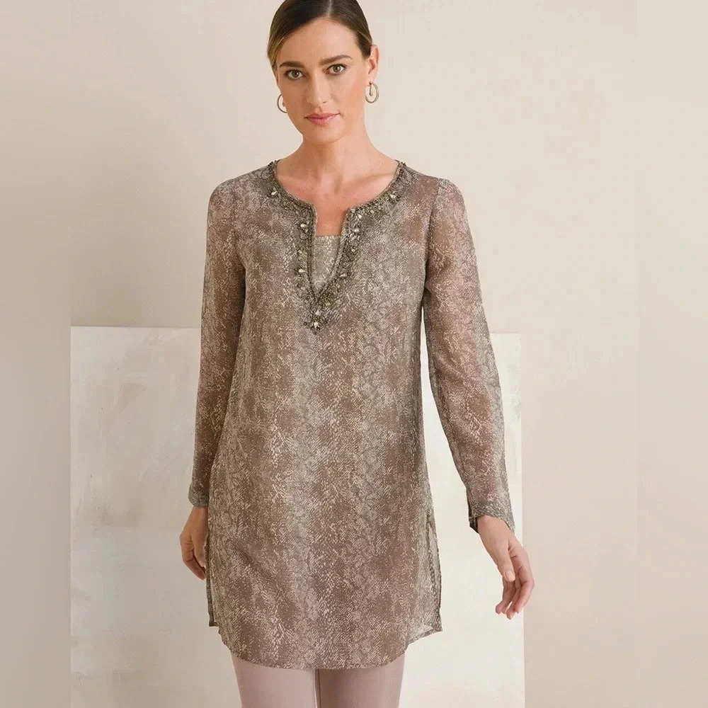 NWT Chico’s Chiffon Embellished Tunic‎ + Camisole - Animal Print (4/6)
